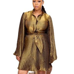 Robe tendance pour femmes, nouvelle collection <span class=keywords><strong>2022</strong></span>, style mode, petite robe à col montant et manches plissées - Product Image 5