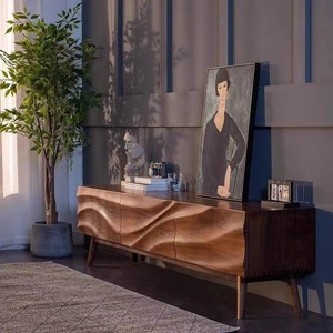 Mueble de TV de Madera Maciza con Diseño Ondulado, Estilo Wabi Sabi, Mueble de Salón - Product Image 2