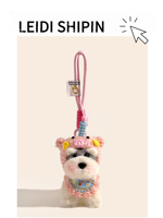 Porte-clés chien Schnauzer en peluche mignon avec chapeau de pingouin, mini poupée chiot, breloque de sac, pendentif de poignet, cadeau décoratif pour filles