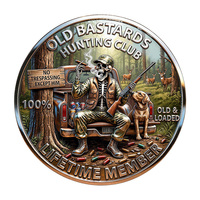 Stock Old Bastards Hunting Club Pièce Commémorative en Métal, Motif Chasseur Squelette, Chien Labrador, Scène Forestière, Souvenir de Collection