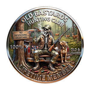 Stock Old Bastards Hunting Club Pièce Commémorative en Métal, Motif <span class=keywords><strong>Chasseur</strong></span> Squelette, Chien Labrador, Scène Forestière, Souvenir de Collection - Product Image 2
