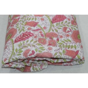 Peach & Lime <b>Green</b> Floral Jaal Hand Block Printed Cotton Fabric Traditional Jaipur Artisan Textile on White - Product Image 4
