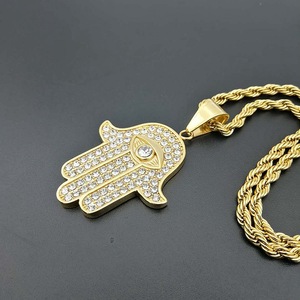 Di alta qualità Hip Hop placcato in oro 316 in acciaio inox strass <span class=keywords><strong>Hasma</strong></span> ciondolo ciondolo collana uomo - Product Image 3