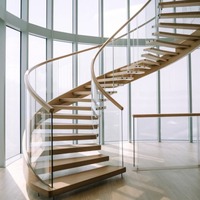 Escalier courbé double Anewson Premium en bois blanc, élégant escalier courbé avec marches en chêne blanc pour villa de luxe