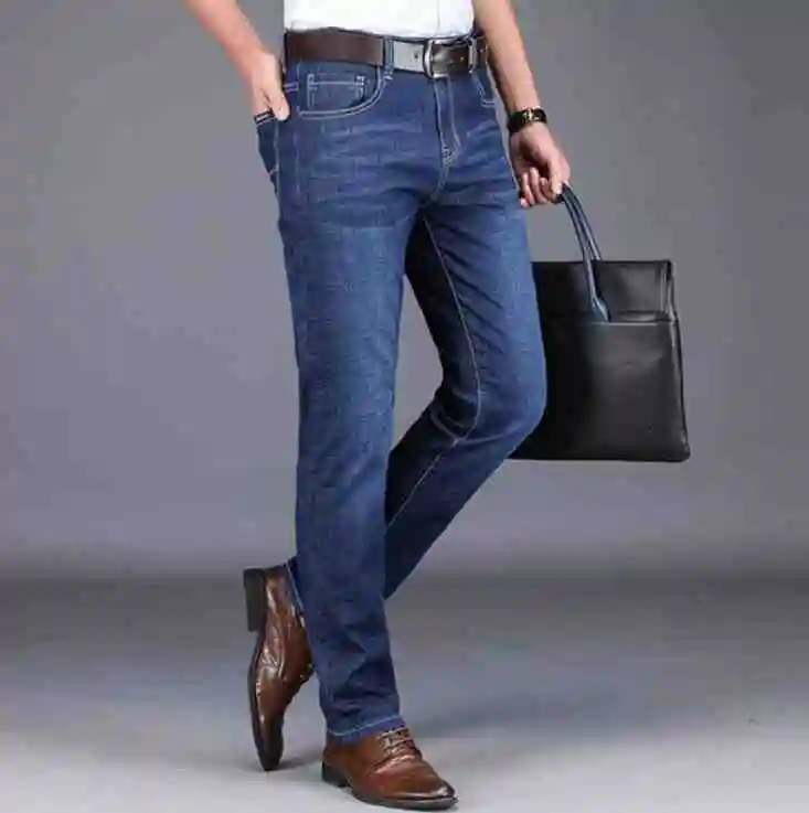 Celana Jeans Tebal Kasual Pria, Pakaian Celana Panjang Kasual Pria Lurus Musim Gugur