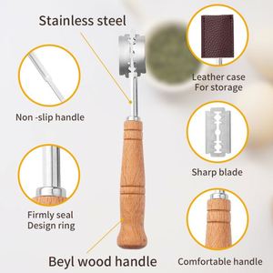 Wooden Handle Sourdough <b>Bread</b> Scoring Lame <b>Bread</b> Slashing Tool With 5Pcs Blades Bakers Lame Dough Scoring Knife - Product Image 3
