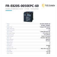 Variateur de fréquence FR-E820S-0050EPC-60 Série FR-E800 0,75 kW 5 A Monophasé 200-240 V EtherCAT SIL2 STO PLC intégré pour moteur à aimant permanent