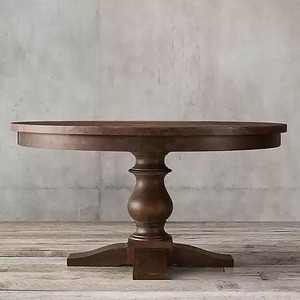 Table à manger ronde en bois massif américaine sur mesure, style rétro français, luxe léger, table à manger sur piétement, finition vieillie, plusieurs couleurs - Product Image 5
