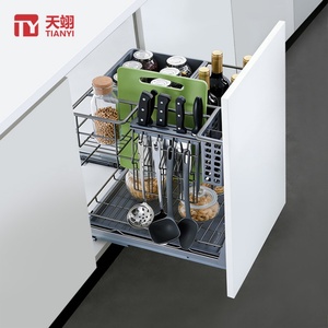 Organizador de Gabinete Extraíble de 2 Niveles, Redondo, de Alambre Cromado, Estante para Especias de Acero, Cesta de Almacenamiento Multifuncional para Cocina - Product Image 1