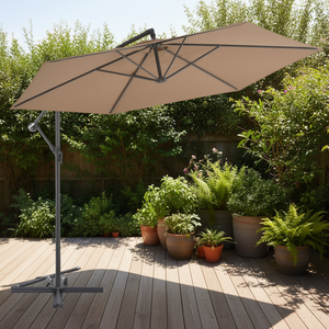 Sombrilla de Jardín Cantilever Taupe de 118.1 Pulgadas con Poste de Aluminio, Inclinación Giratoria y Base para Uso en Exteriores - Product Image 2