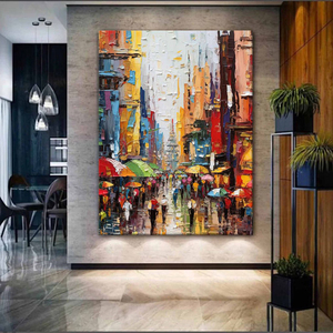 Décoration d'intérieur, paysage urbain, peinture à l'huile abstraite moderne faite à la main, peinture texturée de grande taille, 100% peinture à la main - Product Image 2