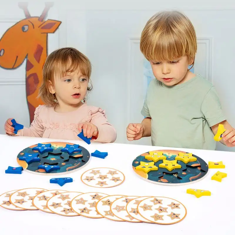 Montessori-Kinder hölzernes Sterngesichtswechsel-Puzzle Kampfspielzeug Spiel frühschule Lelzspielzeug für Kinder