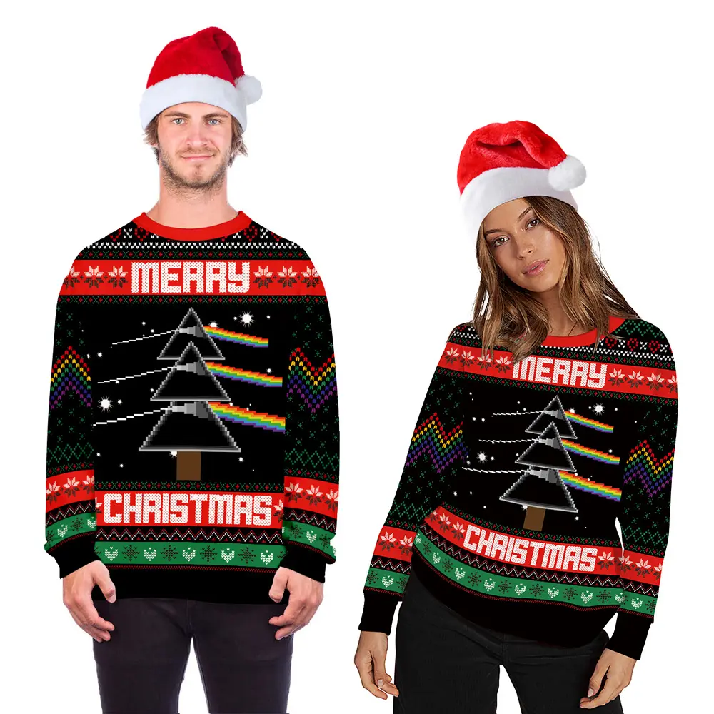 Casual New Hoodie Christmas Style Printed Men'S And Women'S Same Style Lovers Round Neck Sweater Loose Fashion Long Sleeve Hoodi