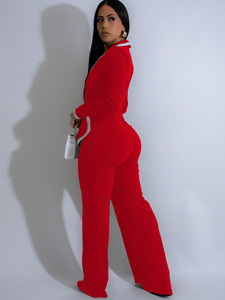 <span class=keywords><strong>Elegante</strong></span> Tuta Intera a Contrasto per Donne, Romper da Ufficio di Alta Qualità con Maniche Lunghe e Cintura, Taglie S-2XL - Product Image 2