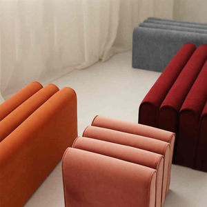 Taburete otomano redondo de lujo moderno de madera maciza con tela suave colorido para sala de estar entrada dormitorio escuela - Product Image 2