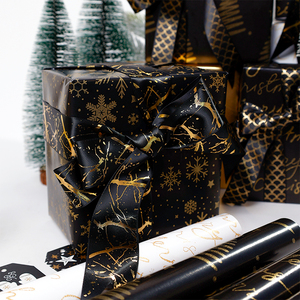 Wholesale 80g <b>Christmas</b> Black with Gilding Art <b>Paper</b> Tissue 43*300cm Gift Luxury Custom Packaging <b>Wrapping</b> <b>Paper</b> <b>Roll</b> - Product Image 6