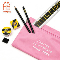 Trousse à crayons rose Oxford, ensemble de papeterie avec citation inspirante, sac à stylos avec crayons, règle, gomme, taille-crayon, kit cadeau pour étudiant
