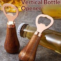 Ouvre-bouteille vertical en bois d'acacia, acier inoxydable rose doré, logo gravé sur mesure, ouvre-bouteille pour bière et vin, cadeaux promotionnels pour mariage