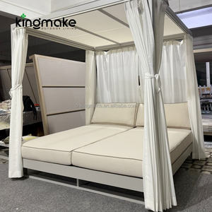 เฟอร์นิเจอร์กลางแจ้งสระว่ายน้ำเลานจ์คู่พร้อมที่บังแดดในสวนเตียงวันผ้าอลูมิเนียมเตียงอาบแดดกลางแจ้งเตียงนอนกลางวัน - Product Image 3