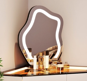 Nuova Toeletta Angolare Moderna in Legno Massello per Piccoli Appartamenti con Specchio Illuminato e Cassetti Integrati per Camera da Letto e Cosmetici - Product Image 4