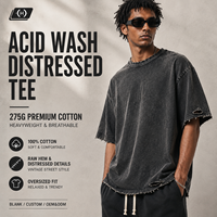 T-shirt Homme Vintage Délavé et Vieilli 275G, Coupe Oversize en Coton à Bords Bruts, Style Streetwear Rétro Décontracté