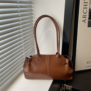 Women Glossy Leather Shoulder <b>Bag</b> Retro Solid Color Underarm Handbag Daily Casual <b>Tote</b> Purse - Product Image 4
