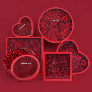 Custom Heart Shape Valentine's Day Cylinder Round Rose Flower Gift Box With Clear Window