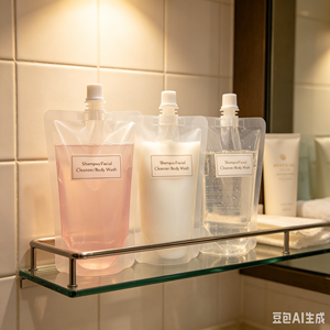 Pochette de voyage 250 ml avec bec verseur et fermeture hermétique pour les vacances en famille, idéale pour les liquides et cosmétiques variés - Product Image 1