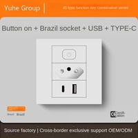 YH 86*86mm Panneau tactile PC mural avec double prise téléphonique 10A, indice de protection IP20, design moderne, installation facile, 2 ports USB, 2 ports USB-C