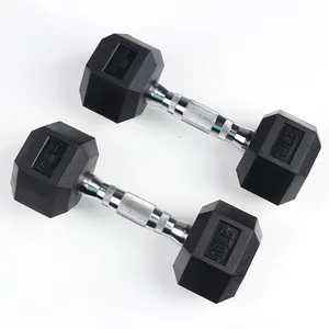 Mancuernas Hexagonales de Goma, Venta Directa de Fábrica <span class=keywords><strong>con</strong></span> Certificación REACH, Juego de Mancuernas de Goma para Entrenamiento Cruzado y Entrenamiento <span class=keywords><strong>con</strong></span> Pesas - Product Image 1