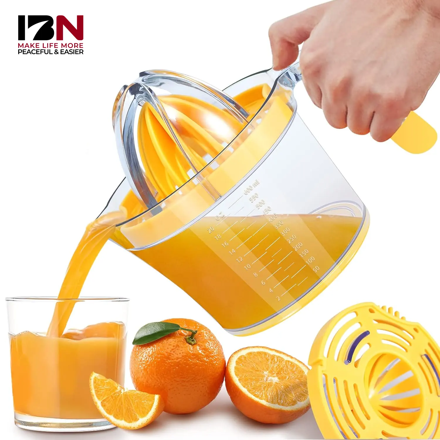 عصارة الليمون والليمون مزودة بيد مسك مريحة عصارة عالية الإنتاجية عصارة يدوية بسعة 21 أونصة عصارة باللون البرتقالي