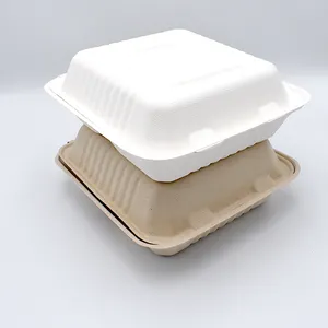 מיכלי מזון מתכלים מנייר מתכלה קליפות צדפה באגס חד פעמי 9 אינץ' קופסאות שלוש תאים