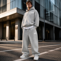 Ensemble de survêtement épais 500 g/m² coupe oversize avec logo personnalisé, sweat à capuche zippé coupe carrée en molleton et pantalon de jogging ample, style streetwear, fabricant