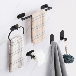 Juego de 5 Toalleros Adhesivos de Acero Inoxidable Negro Mate para Montar en la Pared del Baño, Soporte para Toallas y Papel Higiénico - Product Image 4