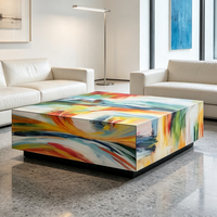 Table basse artistique peinte à la main, style designer, carrée, créative, moderne, luxe léger, pour villa/manoir
