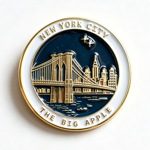 New York City Medal Gold Plated Zinc Alloy Hard Enamel Souvenir Circular Shape Cityscape Theme - Product Image 4