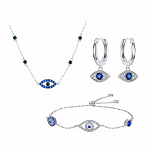 Collar y Pulsera de Plata de Ley S925 con Ojo de Diablo y Diamantes, Juego de Joyería de Moda para Mujer con Ojo Turco - Product Image 1
