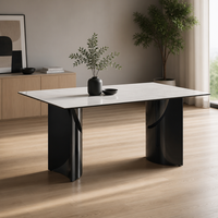 Table à manger personnalisée avec plateau en céramique et pieds en acier inoxydable noir pour appartement, hôtel, projet de mobilier commercial