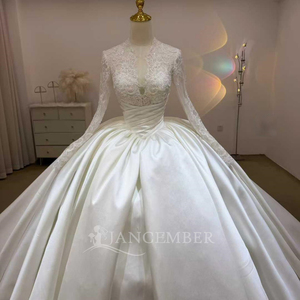 Lsjj137 Bridal Train Long Sleeve Wedding Dress Lace Embroidery Satin Wedding Dress Conservative Satin Wedding Dress Jancember - Product Image 3