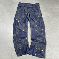 YSJY Jean Baggy Homme en Denim Selvedge Brodé Brut, Coupe Large, Style Vintage de Luxe Japonais, avec Tissu de Sauvetage Personnalisé au Dos