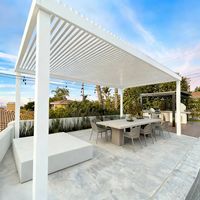 Pavillon de jardin motorisé électrique extérieur résistant à la pluie avec toit à lames, en aluminium thermolaqué, auvent bioclimatique en PVC pour balcon