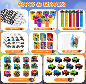 Crayons, mini-carnets, règles, tampons, autocollants, jouets, cadeaux, <span class=keywords><strong>pinatas</strong></span>, sacs <span class=keywords><strong>de</strong></span> friandises et articles <span class=keywords><strong>de</strong></span> fête sur le thème des Monster Truck <span class=keywords><strong>de</strong></span> course pour anniversaire - Product Image 6