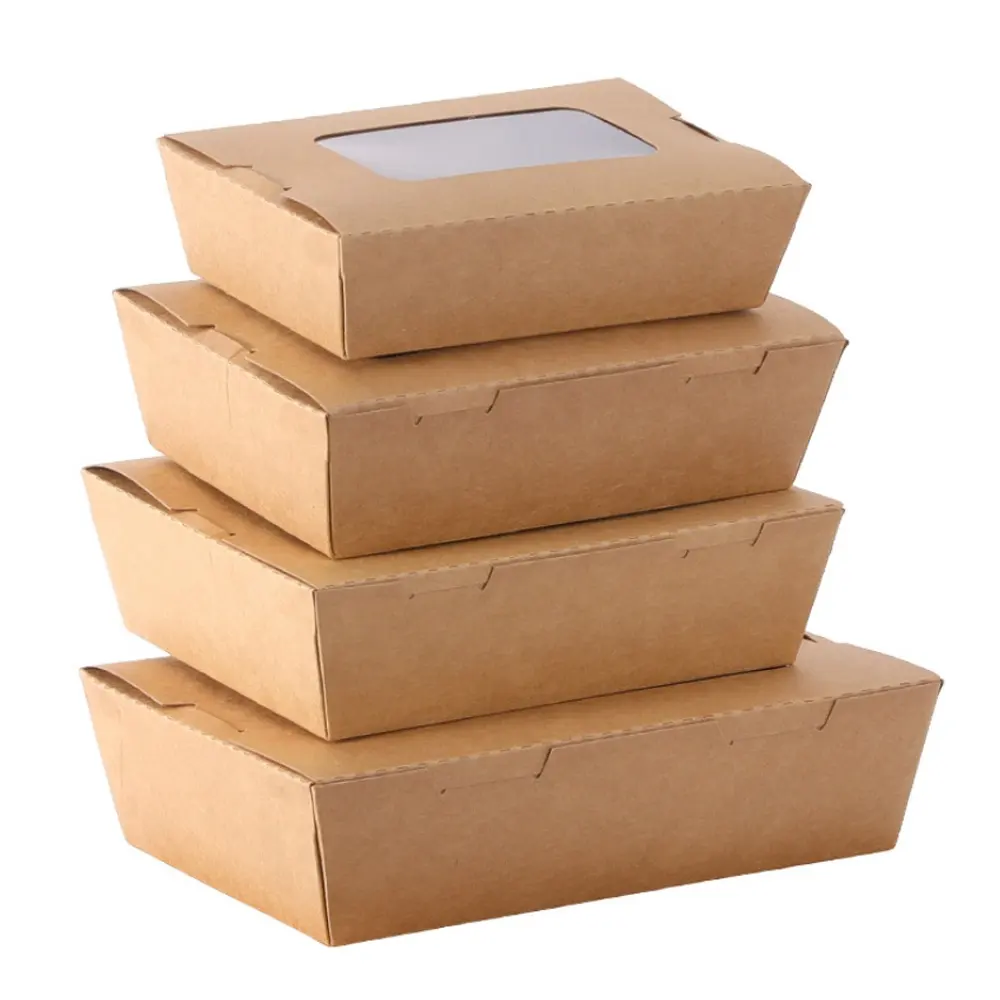 Embalaje de sándwich, caja para pasteles, fiambreras reciclables personalizadas, cajas rígidas para aperitivos, fiambreras cuadradas de papel Kraft transparente-2 KS