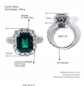 Anillo de Esmeralda Verde de Laboratorio Personalizado para Mujer, TIANYU GEMS, Oro Blanco de 14K, Engaste Pavé, Anillo de Compromiso Clásico - Product Image 2
