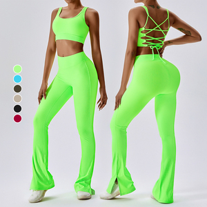 เซ็ตกีฬาขนาดใหญ่พิเศษของผู้หญิงชุดชั้นในลูกไม้เรืองแสงพร้อมกางเกงพลางและเย็บปะติดปะต่อกันสำหรับวิ่งกลางแจ้งปั่นจักรยานออกกำลังกายโยคะ - Product Image 1