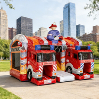 Château gonflable et toboggan combinés en forme de camion de pompiers, structure de jeux gonflable commerciale pour les parcs