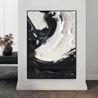 Peinture à l'huile abstraite moderne peinte à la main en noir et blanc, art déco, décoration murale de style design pour la maison, hôtel, paysage, toile