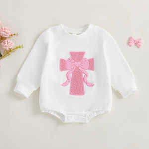 2026 Vêtements <span class=keywords><strong>pour</strong></span> bébés religieux : <span class=keywords><strong>Barboteuse</strong></span> sweat à manches longues <span class=keywords><strong>pour</strong></span> bébés filles, style Coquette, avec motif croix et nœud, <span class=keywords><strong>pour</strong></span> baptême - Product Image 3