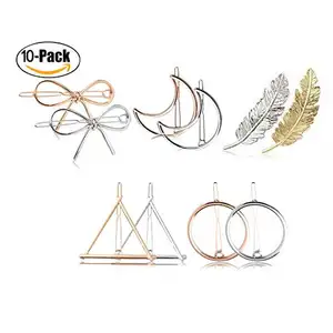 Simple 12-Piece Korean-Style Women Hair Accessories Feather Triangle Geometric Moon Hairpin Hair Clip Hairclips For Girls Set