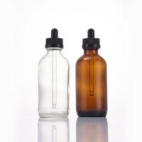Flacon compte-gouttes en verre Boston transparent ambré, récipient cosmétique rond pour huile essentielle, sérum, teinture, emballage pour soins de la peau